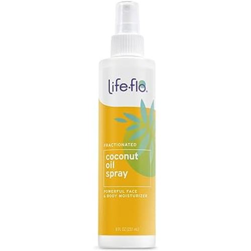 Life-flo Fractionated Coconut Oil Spray, Refined Liquid Coconut Oil for Skin Care, Hair Care, Lightweight Moisturizer, All Skin Types, Hypoallergenic, 60-Day Guarantee, Not Tested on Animals, 8oz