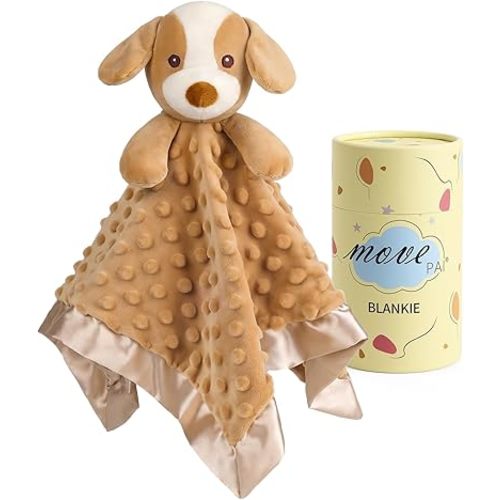 Baby Security Blanket Soft Minky Baby Lovey Dog Plush Blanket for Boys and Girls,Snuggle Toy Lovie Newborn Gift Unisex Lovie Gift for Toddler, Light Brown 16 Inch