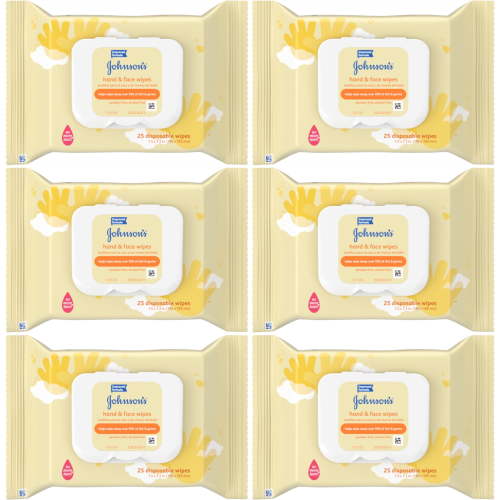 6 Pack Johnsons Baby Hand and Face Wipes, 25-count Each