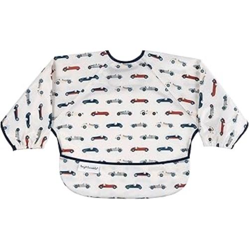 Tiny Twinkle Long Sleeve Bib for Babies & Toddlers | Waterproof Smock Bib for Eating | Machine Washable & Mess-Proof Feeding Essentials | Newborn Shower Gift (Vintage Cars, Small 6-24 Months)