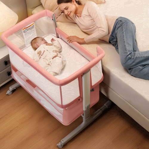 Babyeap Baby Bassinet for Newborn with Large Storage Basket, Pink