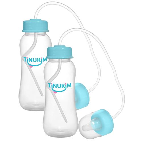iFeed 9 Ounce Self Feeding Baby Bottle with Tube - Handless Anti-Colic Nursing System, Blue - 2-Pack