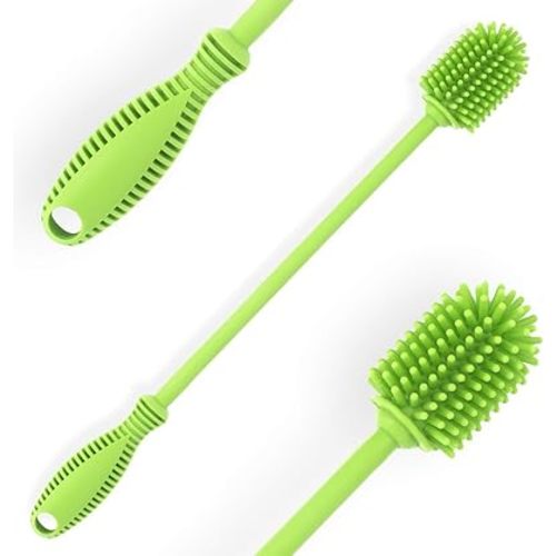 Silicone Bottle Cleaning Brush with Long Handle, 12.5" Water Bottle Cleaner for Baby Bottles, Hydro Flask, Sports Bottle, Vase, Glassware, Perfect for Smaller Diameter Bottle Openings (One Pack)