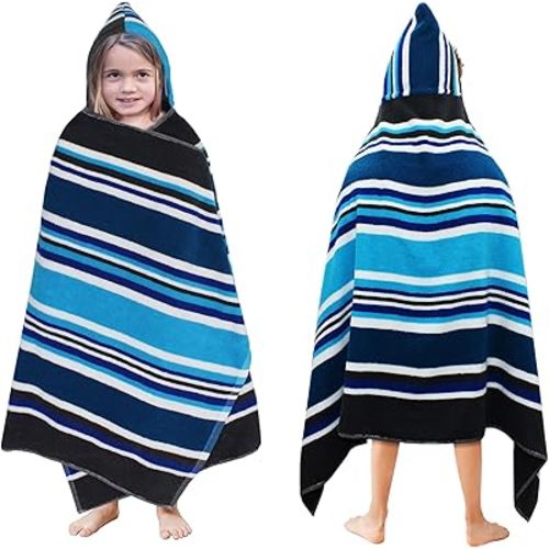 ORIGINAL KIDS Hooded Bath Towel Wrap - 100% Cotton Terry Large Oversized Hooded Kids Towel - Toddler Shower Pool Beach Towel - Super Soft Plush Absorbent Quick Dry Easy Care Gift - 30x60- Stripes Blue