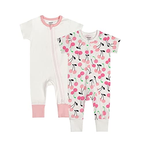 Teach Leanbh Baby Boys Girls 2 Pack 2 Way Zipper Footless Pajamas Cotton Short Sleeve Printing Romper Sleep and Play