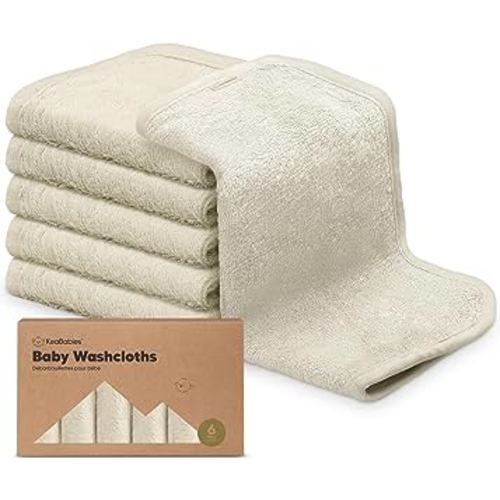 6-Pack Organic Baby Washcloths - Soft Viscose from Bamboo Washcloth, Baby Wash Cloths, Baby Wash Cloth for Newborn, Kids, Bath Baby Towels, Face Towel, Face Cloths for Washing Face (Stone)