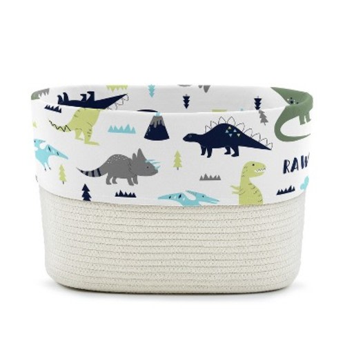 Sweet Jojo Designs Woven Cotton Rope Decorative Storage Basket Bin Mod Dinosaur Blue and Green
