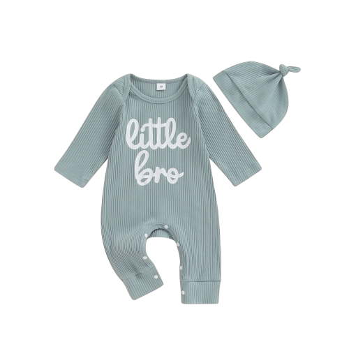 Qtinghua Newborn Baby Boy Coming Home Outfit Little Brother Outfits Long Sleeve Romper Waffle Knit Jumpsuit Hat Fall Clothes