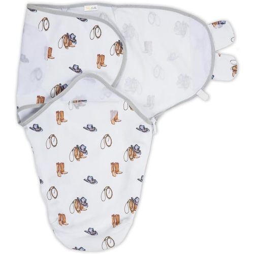 LollyBanks 100% Organic Cotton Baby Boy Essentials Swaddles 0-3 Months, Newborn Swaddle with Easy Change Zipper, Western Baby Swaddle Blanket Wrap (Cowboy Print)