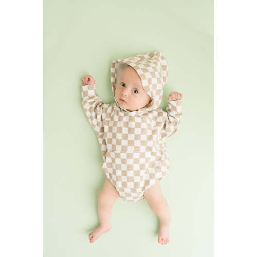 Beige Checkered Hoodie Romper