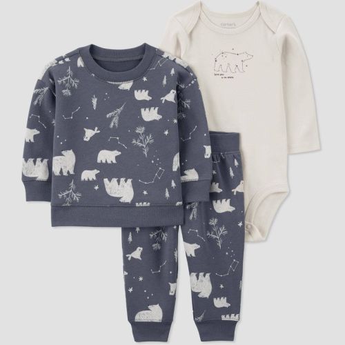 Carter's Just One You®️ Baby Boys' Polar Bear 3pc Top & Bottom Set - Gray 12m