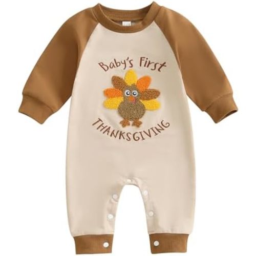 My First Thanksgiving Baby Boy Girl Outfit Turkey Onesie Long Sleeve Romper Jumpsuit Hat Fall Clothes