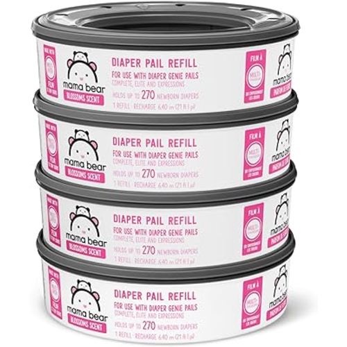 Amazon Brand - Mama Bear Blossoms Scented Diaper Pail Refills for Diaper Genie Pails, 1080 Count (4 Packs of 270 Count)