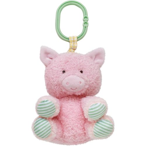 Baby Starters Magic Years Pig Chime Toy with Pull and Jiggle Vibration Feature and Travel Hook, Farm Theme, Pink, 8 inch with Hook