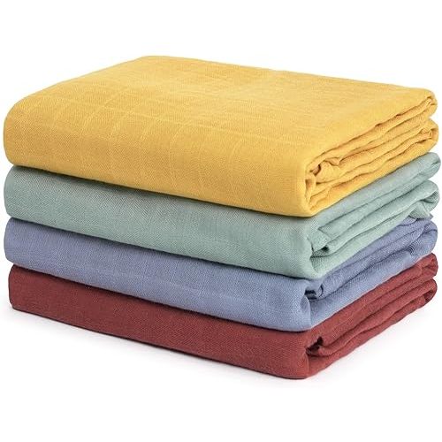 Muslin Swaddle Blankets, Large Receiving Blankets for Boys and Girls, 4-Pack Soft and Breathable Swaddle Wrap for Newborn, 47 x 47 inches (Sunset Series)