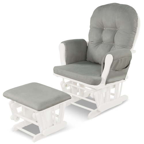 Costway Glider and Ottoman Cushion Set Wood Baby Nursery Rocking Chair Gray