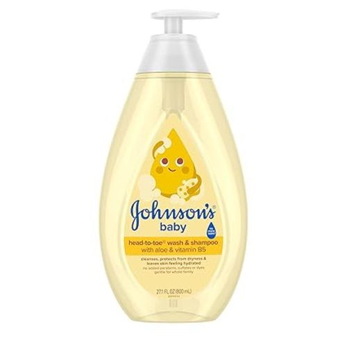 Johnson's Baby Head-To-Toe Baby Wash & Shampoo + Aloe & Vitamin B5, 2-in-1 Bath Wash Gently Cleanses Newborn's Delicate Skin & Hair, Hypoallergenic, No Added Parabens, Dyes & Sulfates, 27.1 fl. oz