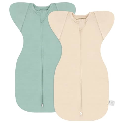 MEXXI Swaddle Baby Sleep Sack with Arms Up, 2 Pack Baby Transitional Swaddle with Double Zipper, 0.5 TOG, 13-19 lbs, M
