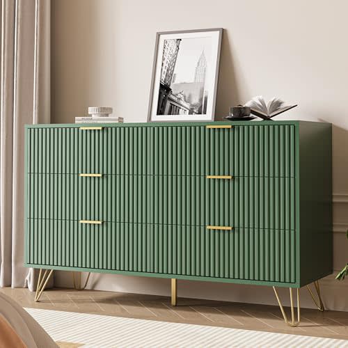 MAISONARIA Green Dresser for Bedroom, Modern Dresser with Gold Metal Handles & Chests of Drawers, Wood Chest of Drawers for Bedroom
