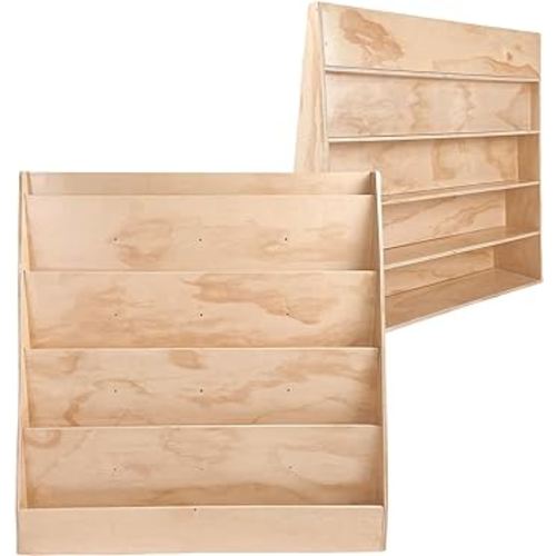 Tongmo Single-Sided Kids Bookshelf: A 5-Shelf Classroom Bookcase for Kids Library with Convenient Back Storage (Natural, Large)
