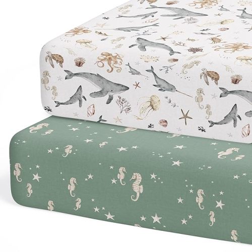 2-Pack Crib Sheet for Standard Crib & Toddler Mattress (Ocean Odyssey) - Premium Fitted Baby Crib Sheets - Buttery Soft Cotton Blend - Crib Mattress Sheets Fitted - Baby Bed Sheets