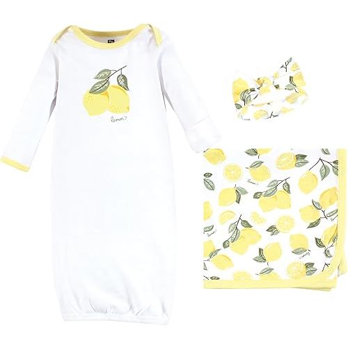 Hudson Baby Unisex Baby Gown, Swaddle Blanket and Cap or Headband, 0-6 Months