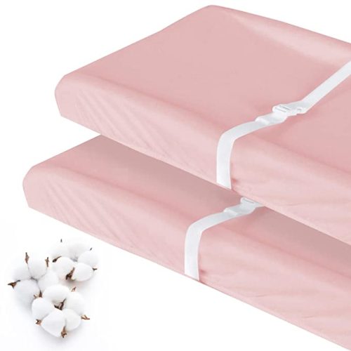 Changing Pad Cover Organic Cotton Pink for Girl, 2 Pack Changing Table Pad Cover Cradle Sheet Soft and Breathable 16" x 32" for Standard Baby Changing Pads, Pink Changing Pad Cover