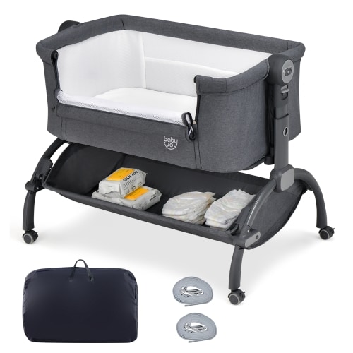 Costway 3-in-1 Portable Baby Bassinet Bedside Sleeper Cradle with Mattress& Storage Basket