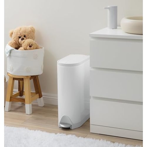 simplehuman Diaper Can with Odorsorb System (Odorsorb Pods and Odorsorb Liners), 18 Liter/ 4.8 Gallon, White Stainless Steel