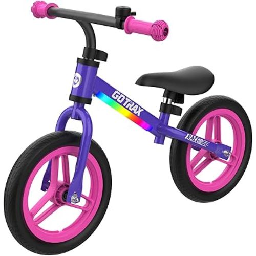 Gotrax KS12 Balance Bike for 2-5 Years Old, 12" Toddlers Bike with LED Light&Bell, Adjustable Soft Seat&Handlebar, Flat-Free Tires&Easy Assembly, Lightweight&No Pedal, Kids Toy Gift for Boys Girls