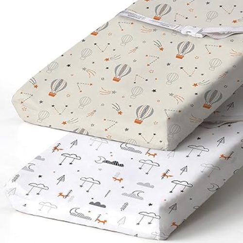 BROLEX Changing Pad Covers for Baby: Boy Girls Ultra Stretchy Soft 2 Pack Starsmoon & Balloon