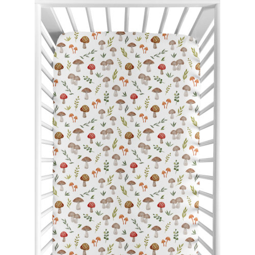 Sweet Jojo Designs Watercolor Woodland Forest Animals Mushroom Fitted Crib Sheet | Wayfair