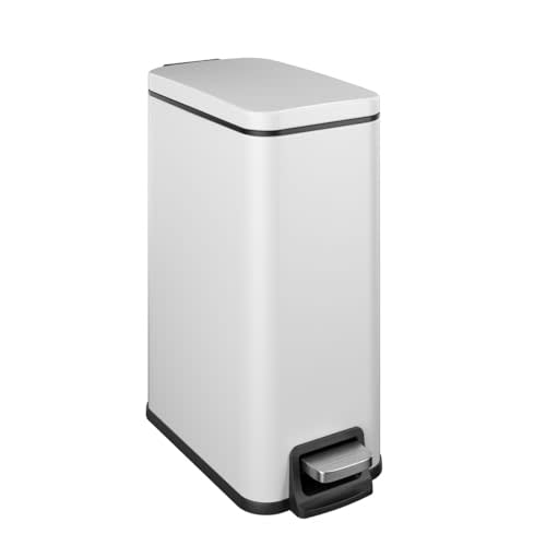 Veelesa Slim Bathroom Trash Can with Soft Close Lid, 1.6 Gallon Stainless Steel Garbage Can with Removable Inner Bucket, Durable Step Pedal, Small Trash Bins for Toilet, Bedroom, Kitchen, Office