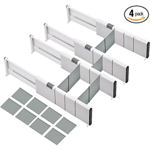 JONYJ Drawer Dividers Organizer 4 Pack Adjustable Separators with 8 Inserts  4