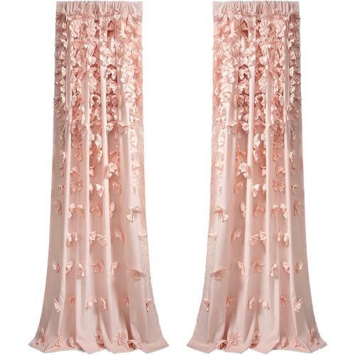 Lush Decor Riley Window Curtain Panel - Charming Handmade Bow Details - Elegant Light Filtering Single Curtain for Living Room, Dining Room, or Bedroom - 54" W x 84" L, Blush