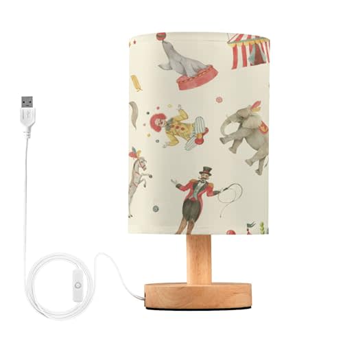 Vozoza Circus Animals Clown LED Table Lamp with USB Port Night Light Bedroom Lamps for Nightstand Living Room Dorm Home Office Desk