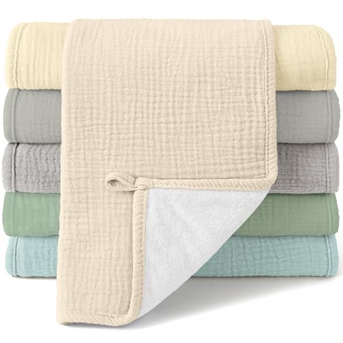 Bearmoss Muslin Burp Cloths, 100% Cotton Baby Burping Clothes, Large Extra Soft Absorbent for Unisex Newborn Boy and Girl, 20x10in, 6 Pack