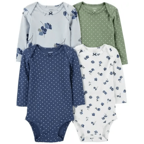 Baby 4-Pack Long-Sleeve Floral & Polka Dot Bodysuits - Carter's | Carter's