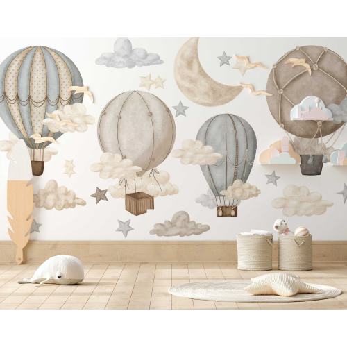 Dreamy Hot Air Balloon and Star Wall Decals for Nursery and Kids' Room