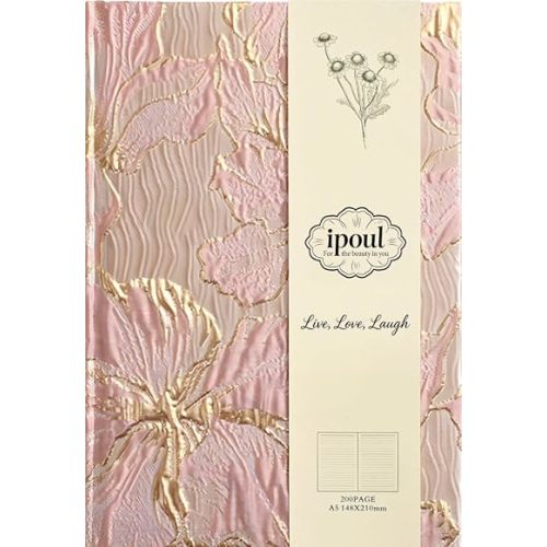 Floral Journal for women, Hardcover Notebook, A5, 6x8, Ruled Pages, Lay Flat, Pretty Journal, Lily Flower, Pink, can be Reading Journal, Writing Notebook, Self Love Journal, Personal Journal