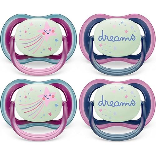 Philips Avent Ultra Air Pacifier 6-18m, Falling Star/Dreams, Nighttime, 4 pack SCF376/09