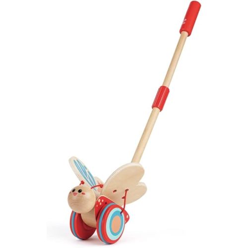 Award Winning Hape Butterfly Wooden Push and Pull Walking Toy, L: 6.3, W: 5.8, H: 22.2 inch, Red