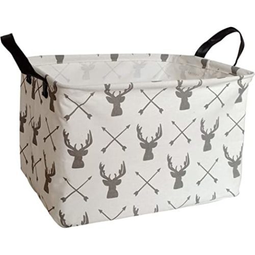 HUAYEE Rectangular Storage Bin Shelf Basket Canvas Fabric Toy Box,Waterproof Coating Nursery Hamper with Handles,Gift Basket for Home,Office,Clothes,Books(Deer) - REC Deer