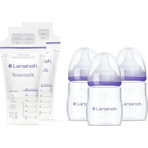 Lansinoh Breastmilk Storage Bags, 200 Count, Breast Milk Storage Bags for Feeding, Baby Essentials, Strong Double-Sealed, 6oz + Lansinoh Anti-Colic Baby Bottles for Breastfeeding Babies, 5oz, 3 Count