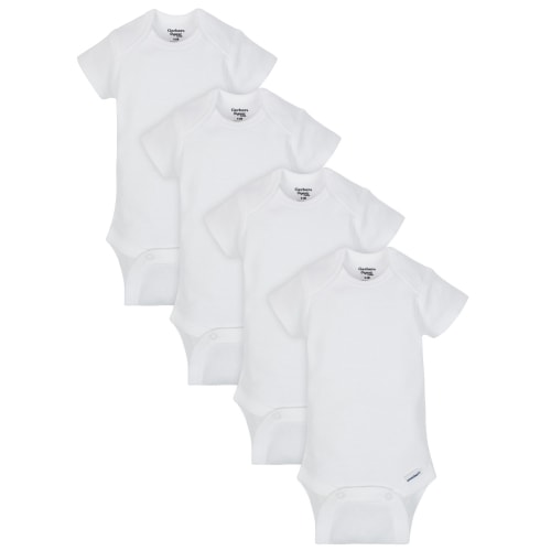 Gerber Baby Boy, Baby Girl, & Unisex Short Sleeve White Onesies Bodysuits, 4-Pack, Preemie-24M
