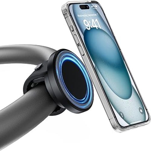Stroller Phone Holder, Compatible with MagSafe, Magnetic Handlebar Mount, 17x N52 Strong Magnets, Fits Treadmills, Peloton, Shopping & Golf Carts, Adjustable Strap, iPhone 12–16 & Android