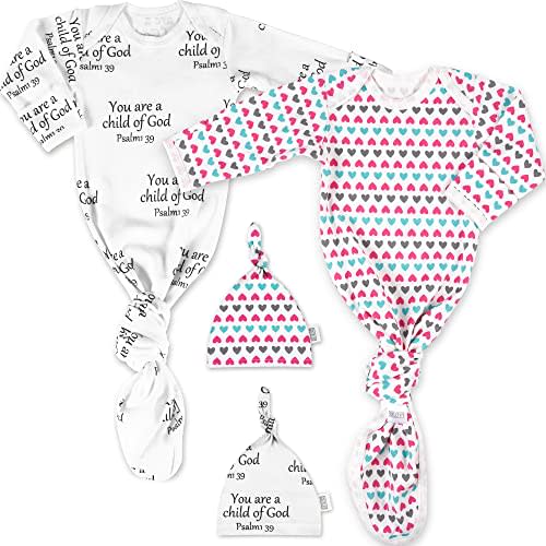 Ocean Drop Designs Baby Gowns 2 Packs (0-6 M) - 100% Cotton Newborn Coming Home from Hospital Outfit, Knotted Baby Nightgown, Hospital Newborn Outfit for Boys & Girls