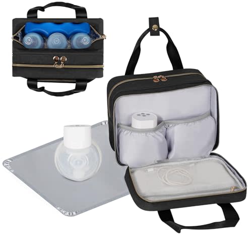 Wearable Breast Pump Bag with Cooler Compatible with Momcozy M5/S12 Pro, Elvie & Medela Pump in Style, Portable Pump Carrying Case with a Waterproof Mat for Work and Travel