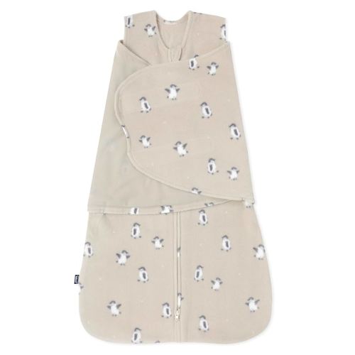 HALO Micro-Fleece Sleepsack Swaddle, 3-Way Adjustable Swaddle Blanket, TOG 3.0, Penguin Pals, Newborn, 0-3 Months