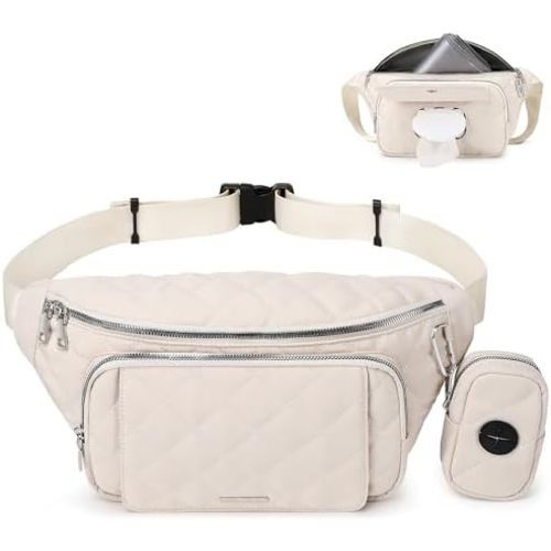 MYHOZEE Small Diaper Bag Fanny Pack - Baby Bag with Waterproof Changing Pad and Wipes Dispenser Quilted Nylon Crossbody Bags for Mom Baby Compact Diaper Purse Cross Body Purses